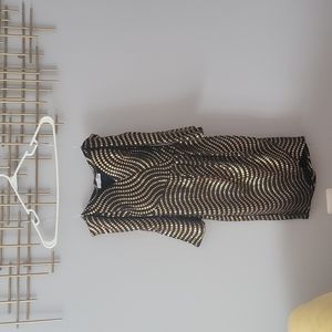 Long sleeve Gold Black short dress, Small